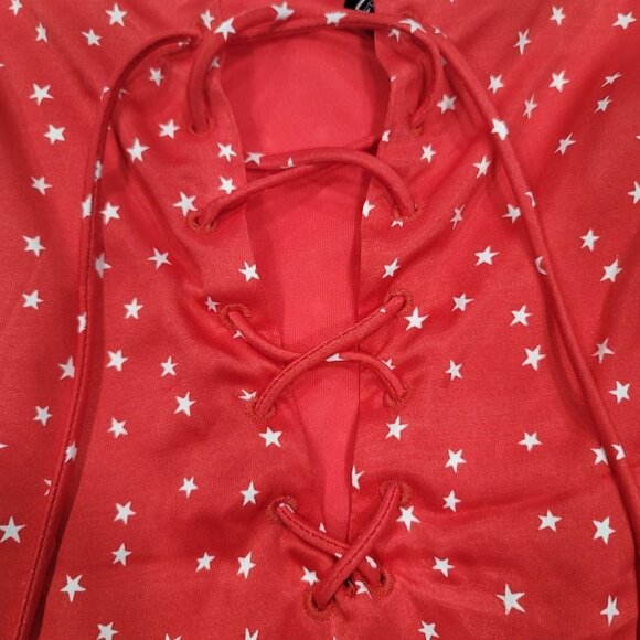 Zara Red Star Printed Satin Effect Bodysuit Sz XL - Picture 6 of 12